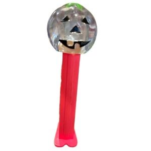 🌍Vintage 1990s Blue Tinted Crystal Polly Pumpkin Pez Dispenser on Hot Pink Stem